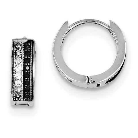 Sterling Silver Rhodium-plated White and Black CZ Hinged Hoop Earrings QE9255 - shirin-diamonds