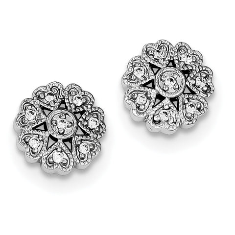 Sterling Silver Rhodium-plated CZ Flower Heart Post Earrings QE9275 - shirin-diamonds