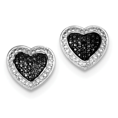 Sterling Silver Black Rhodium Plated & Black CZ Heart Post Earrings QE9307 - shirin-diamonds
