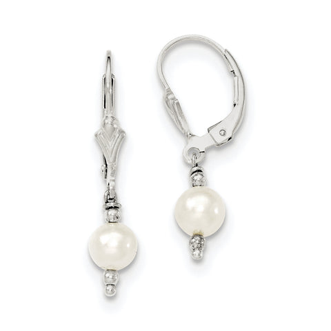 Sterling Silver FW Cultured Pearl & Bead Leverback Dangle Earrings QE9347 - shirin-diamonds