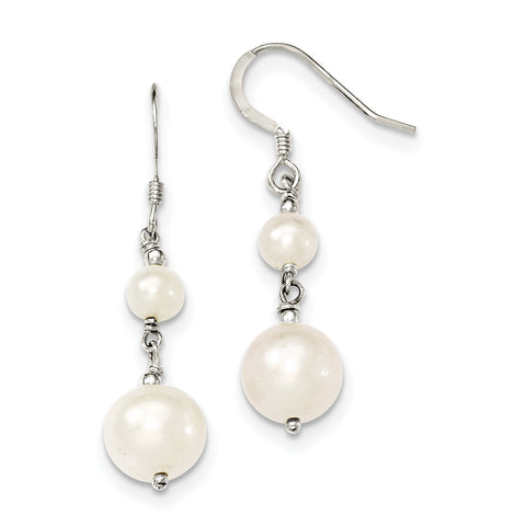 Sterling Silver Polished Freshwater Cultured Pearl Dangle Earrings QE9364 - shirin-diamonds