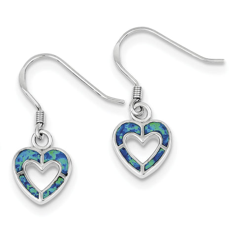 Sterling Silver Blue Inlay Created Opal Heart Earrings QE9405 - shirin-diamonds