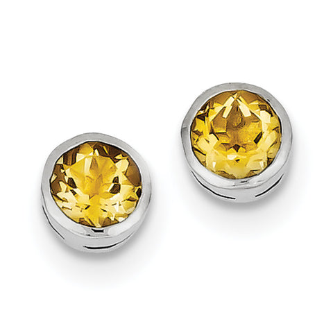 Sterling Silver Rhodium-plated Citrine Circle Stud Earrings QE9411CI - shirin-diamonds