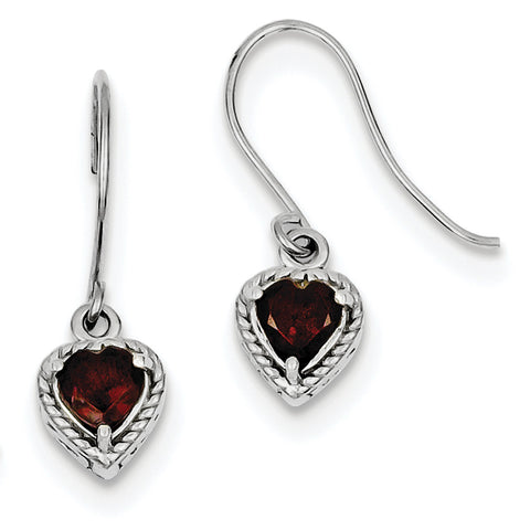 Sterling Silver Rhodium Garnet Small Heart Earrings QE9412GA - shirin-diamonds