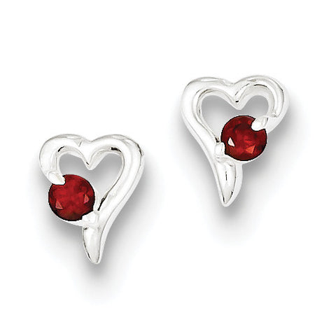 Sterling Silver with Red CZ Heart Post Earrings QE9430 - shirin-diamonds