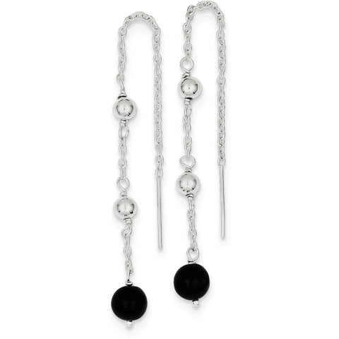 Sterling Silver Rhodium-plated Black Onyx Dangle Earrings QE9446 - shirin-diamonds