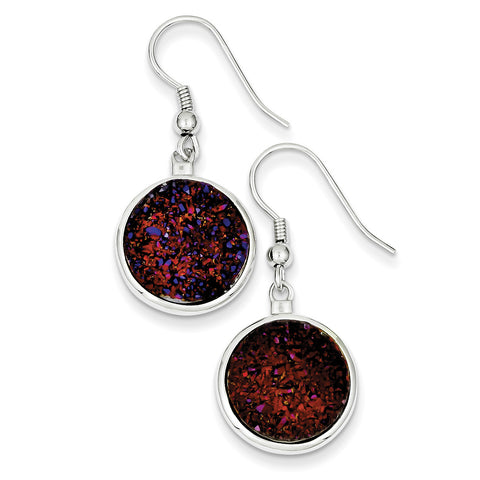 Sterling Silver and Purple Druzy Round Shepherd Hook Earrings QE9616 - shirin-diamonds