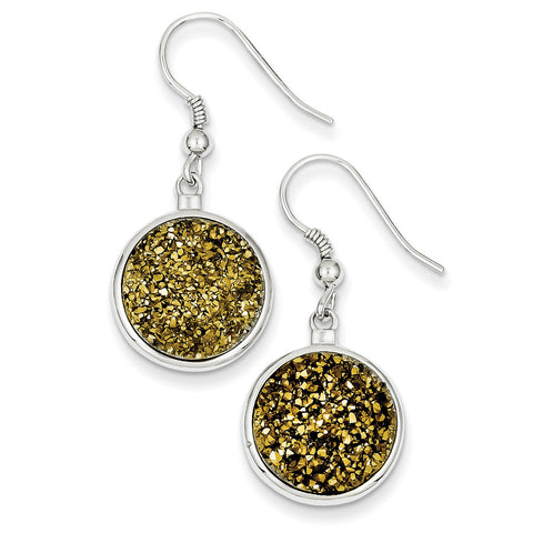 Sterling Silver and Yellow Druzy Round Shepherd Hook Earrings QE9619 - shirin-diamonds