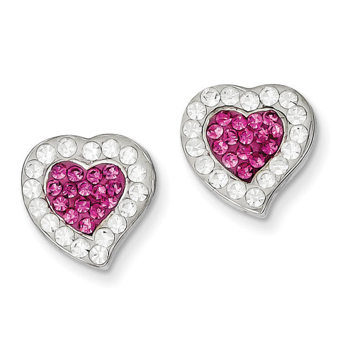 Sterling Silver Rhodium Plated Stellux Crystal Heart Post Earrings QE9654 - shirin-diamonds