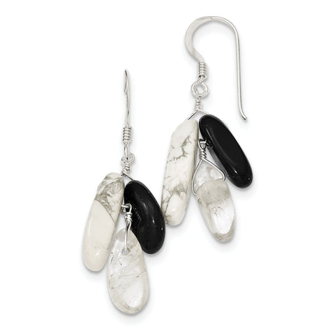Sterling Silver Black Agate White Howlite & Rock Quartz Earrings QE9749 - shirin-diamonds