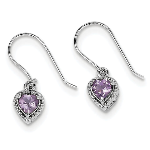 Sterling Silver Rhodium Amethyst Small Heart Earrings QE9795AM - shirin-diamonds