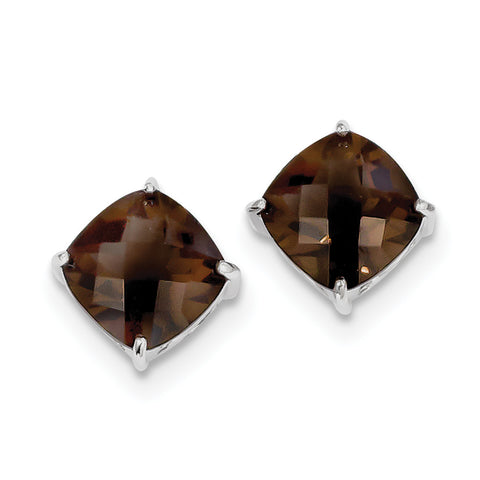 Sterling Silver Rhodium-plated Smoky Quartz Earrings QE9808SQ - shirin-diamonds