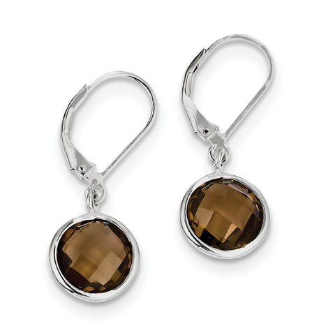Sterling Silver Rhodium-plated Smoky Quartz Earrings QE9818SQ - shirin-diamonds