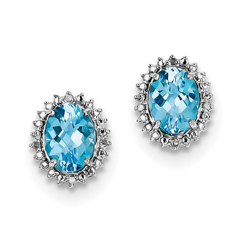 Sterling Silver Rhodium-plated Blue Topaz and Diamond Earrings QE9848BT - shirin-diamonds