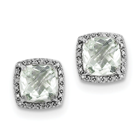 Sterling Silver Rhodium-plated Green Quartz and Diamond Earrings QE9850AG - shirin-diamonds