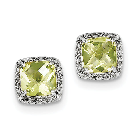 Sterling Silver Rhodium-plated Lemon Quartz and Diamond Earrings QE9850LQ - shirin-diamonds