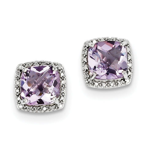 Sterling Silver Rhodium-plated Pink Quartz and Diamond Earrings QE9850PQ - shirin-diamonds