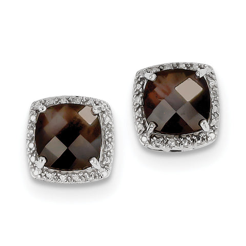 Sterling Silver Rhodium-plated Smoky Quartz and Diamond Earrings QE9850SQ - shirin-diamonds