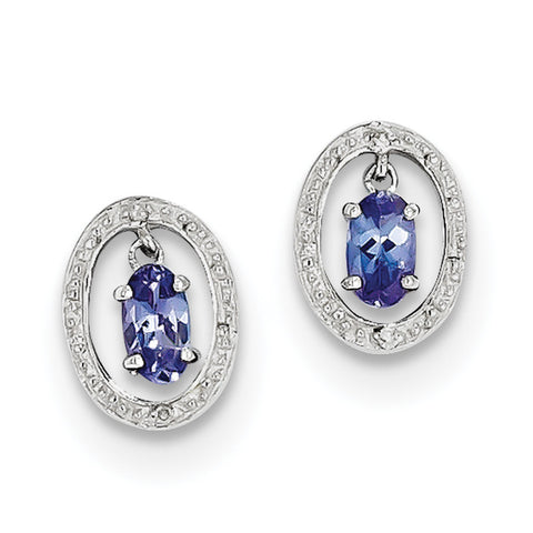 Sterling Silver Rhodium Plated Diamond & Tanzanite Oval Post Earrings QE9926TZ - shirin-diamonds