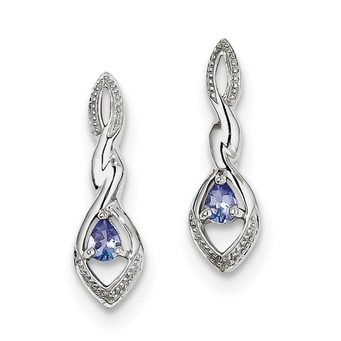 Sterling Silver Rhodium Plated Diamond and Tanzanite Post Earrings QE9943TZ - shirin-diamonds