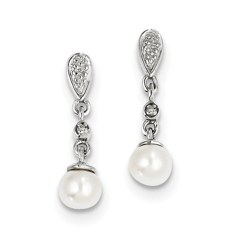 Sterling Silver Rhodium Plated Diamond & FW Cultured Pearl Earrings QE9945 - shirin-diamonds