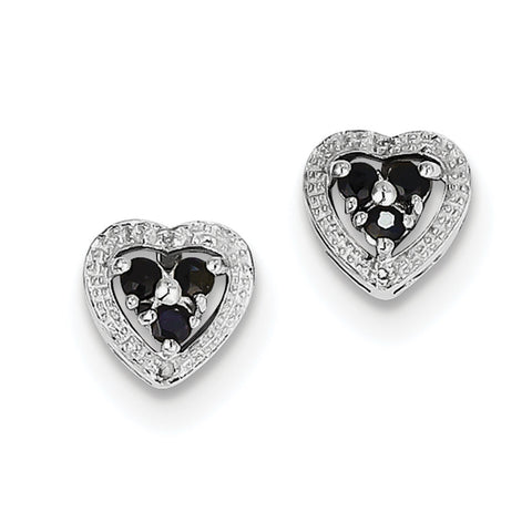 Sterling Silver Rhodium Plated Diamond & Sapphire Heart Earrings QE9948S - shirin-diamonds