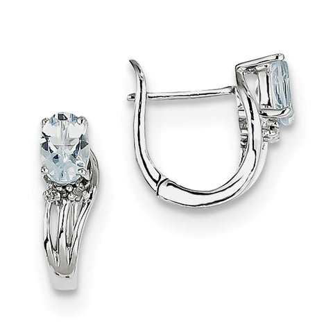 Sterling Silver Rhodium Plated Dia. Aquamarine Hinged Earrings QE9955AQ - shirin-diamonds