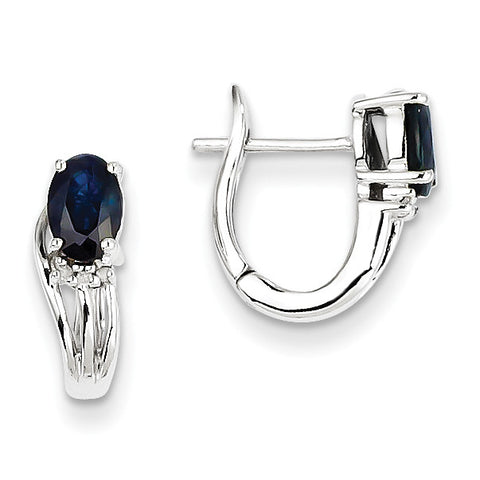Sterling Silver Rhodium Plated Diamond & Sapphire Hinged Earrings QE9955S - shirin-diamonds