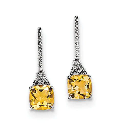 Sterling Silver Rhodium Plated Diamond & Citrine Post Earrings QE9957CI - shirin-diamonds