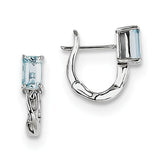 Sterling Silver Rhodium Plated Aquamarine Hinged Hoop Earrings QE9959AQ - shirin-diamonds
