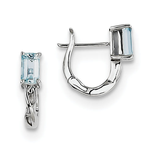 Sterling Silver Rhodium Plated Aquamarine Hinged Hoop Earrings QE9959AQ - shirin-diamonds