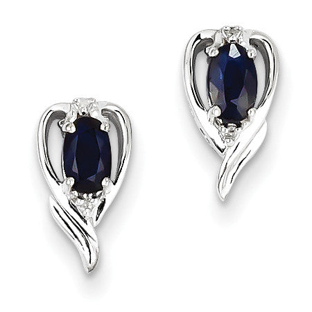 Sterling Silver Rhodium Plated Diamond & Sapphire Post Earrings QE9961S - shirin-diamonds