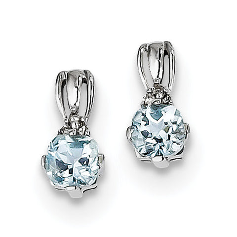 Sterling Silver Rhodium Plated Dia. Aquamarine Round Post Earrings QE9963AQ - shirin-diamonds