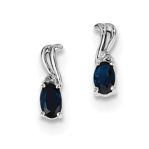 Sterling Silver Rhodium Plated Diamond & Sapphire Oval Post Earrings QE9967S - shirin-diamonds