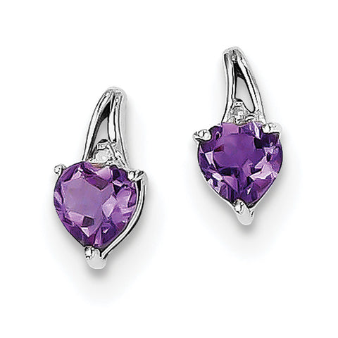 Sterling Silver Rhodium Plated Diamond & Amethyst Heart Post Earrings QE9971AM - shirin-diamonds