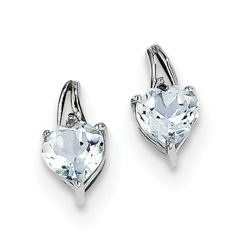 Sterling Silver Rhodium Plated Dia. Aquamarine Heart Post Earrings QE9971AQ - shirin-diamonds