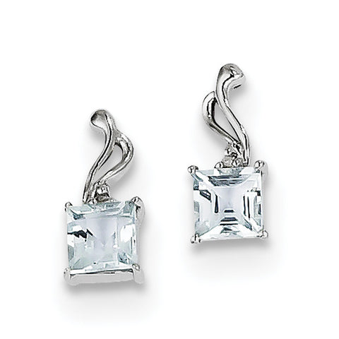 Sterling Silver Rhodium Plated Dia. Aquamarine Square Post Earrings QE9975AQ - shirin-diamonds