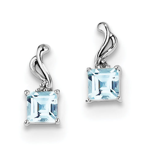 Sterling Silver Rhodium Plated Diamond & Sky Blue Topaz Square Post Earring QE9976BT - shirin-diamonds