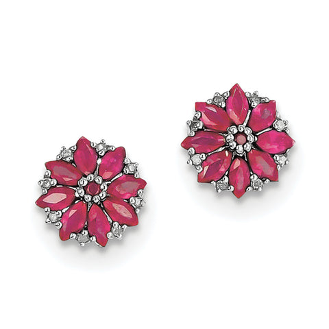 Sterling Silver Rhodium-plated Diamond & Composite Ruby Earrings QE9988R - shirin-diamonds