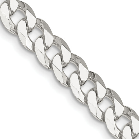 Sterling Silver 7.00mm Beveled Curb Chain (Weight: 38.31 Grams, Length: 22 Inches)