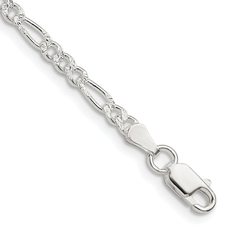 Sterling Silver 3mm Pav? Flat Figaro Chain (Weight: 3.22 Grams, Length: 8 Inches)