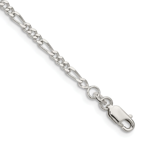 925 Sterling Silver 2.5mm Figaro Chain Anklet