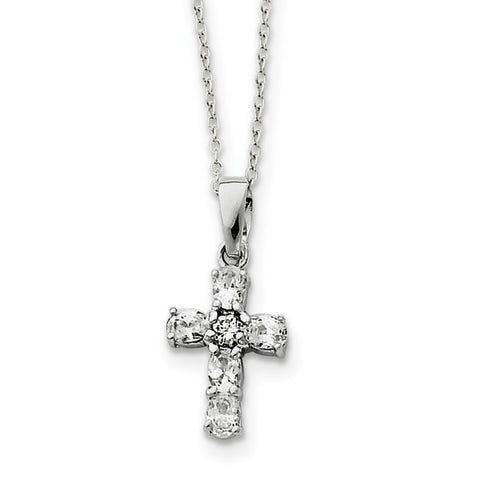 Sterling Silver Rhodium-plated CZ Cross on 16 Box Chain Necklace QG1037 - shirin-diamonds