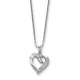 Sterling Silver Rhodium-plated CZ Heart Pendant on 16 Box Chain Necklace QG1046 - shirin-diamonds