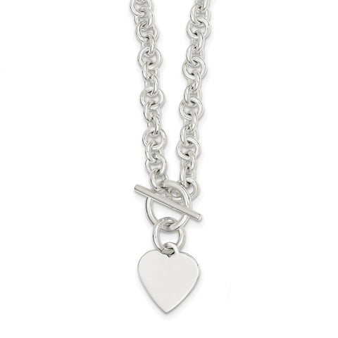 Sterling Silver Engraveable Heart Disc on Fancy Link Toggle Necklace QG1149 - shirin-diamonds