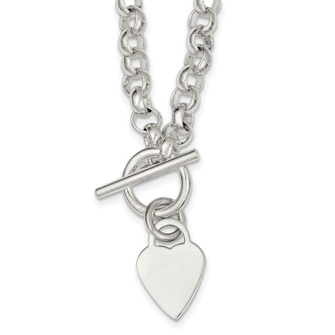 Sterling Silver Engraveable Heart Disc on Fancy Link Toggle Necklace QG1150 - shirin-diamonds