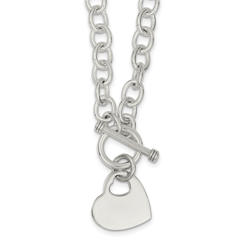 Sterling Silver Engraveable Heart Disc on Fancy Link Toggle Necklace QG1153 - shirin-diamonds