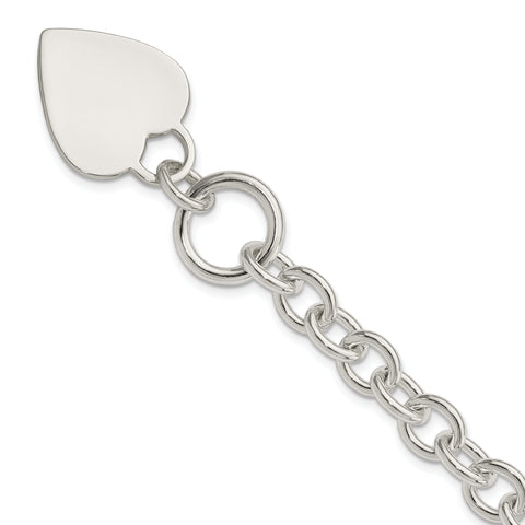 925 Sterling Silver Engraveable Heart Disc on Fancy Link Toggle Bracelet