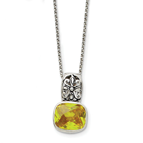 Sterling Silver Antiqued Yellow CZ Necklace QG2004 - shirin-diamonds
