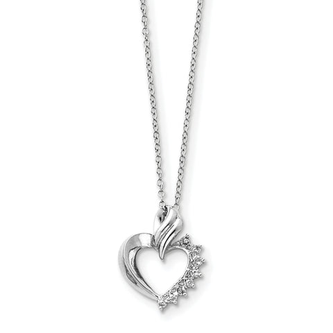 Sterling Silver Rhodium-plated Heart Diamond Necklace QG2038 - shirin-diamonds